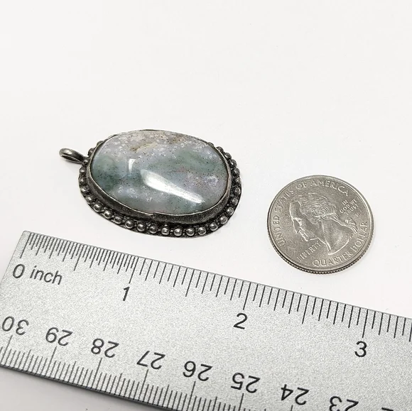 Vintage sterling silver oval handmade artisan handcrafted stone pendant 925 - Picture 5 of 7